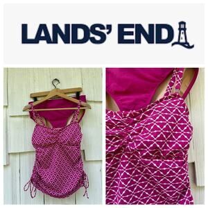Lands‎ End Pink Geometric Print Tankini Swimsuit 8/10